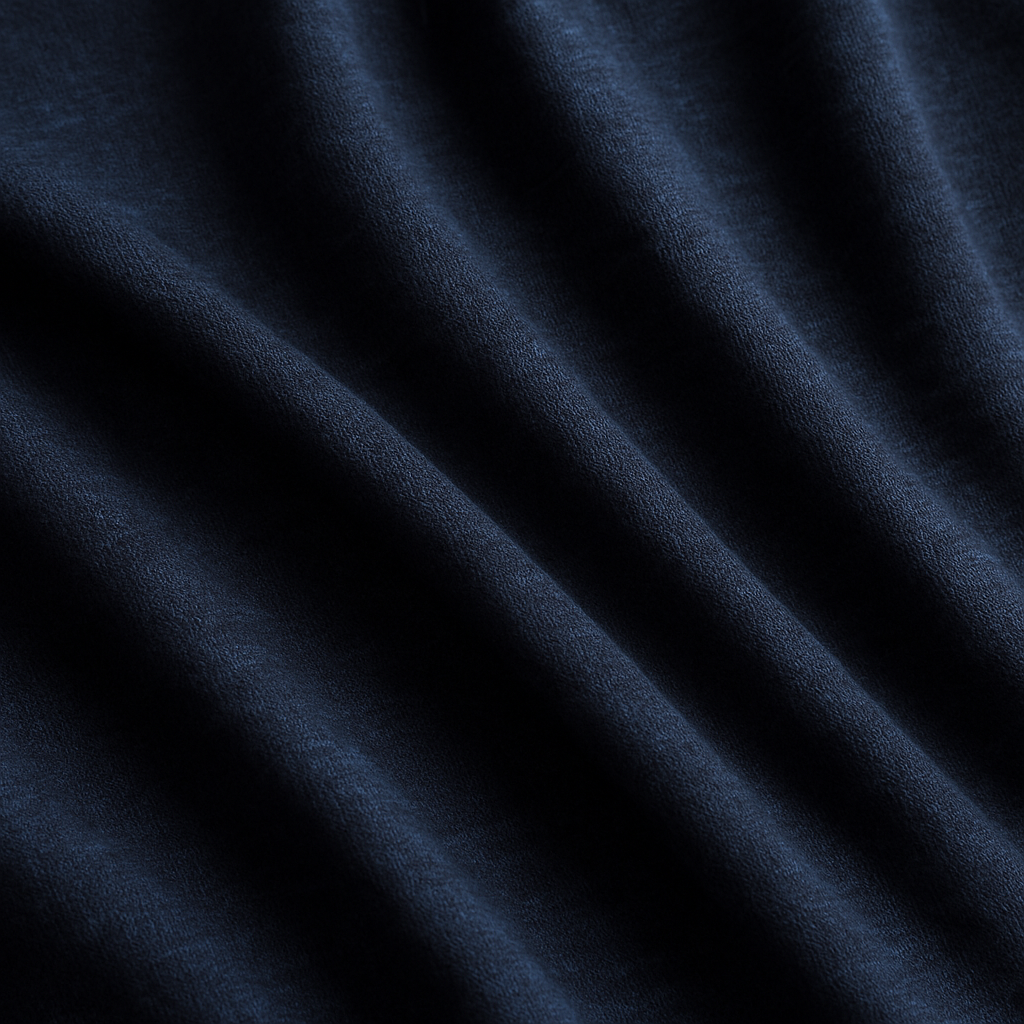 Folded premium navy cotton jersey fabric with soft natural folds
