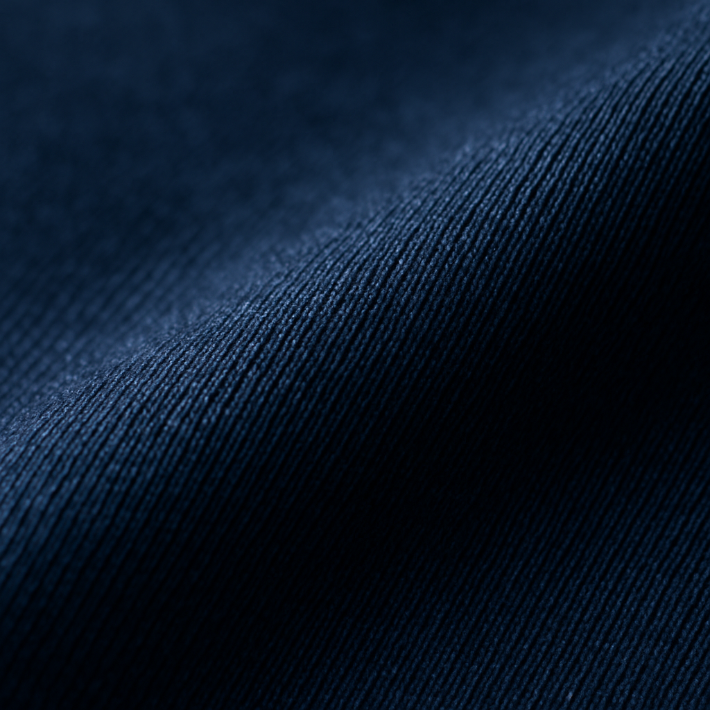 Close-up of finished premium navy knit cotton fabric